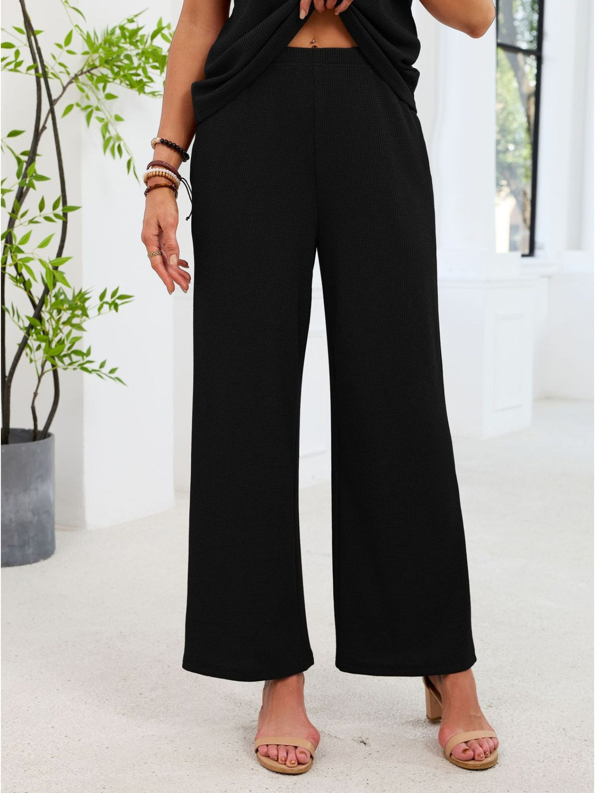 Lace Detail Short Sleeve Top Pants Set (21)
