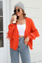 Fringe Trim Open Front Cardigan (12)
