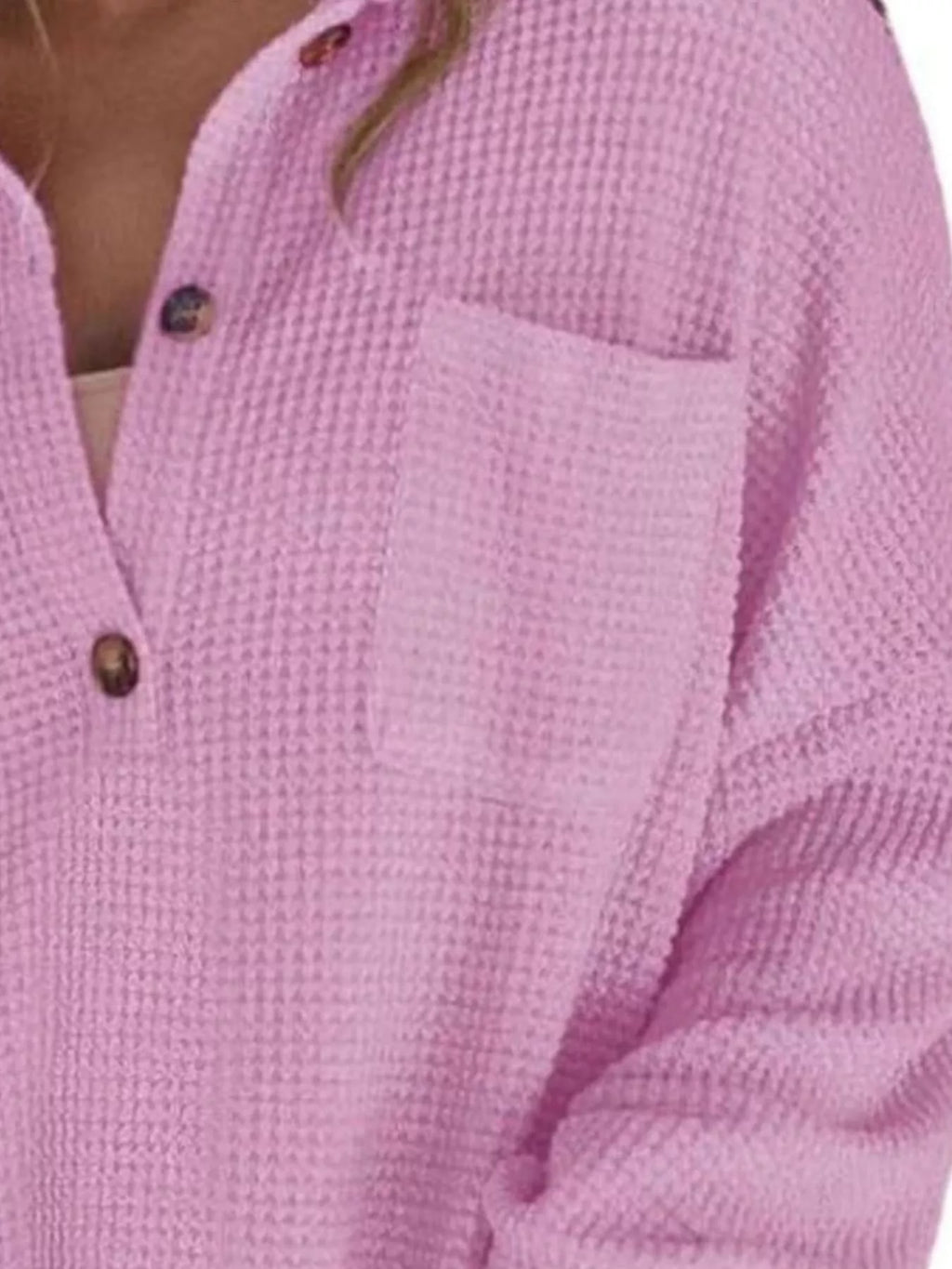 Casual Waffle Knit Button Detail Blouse (24)