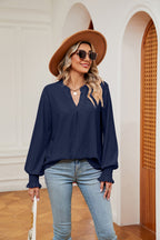 Notched Neck Flounce Sleeve Blouse (8)