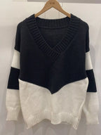 Block V-neck Knit Sweater (9)
