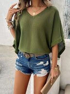 V-neck Batwing Sleeve Knit Top (7)