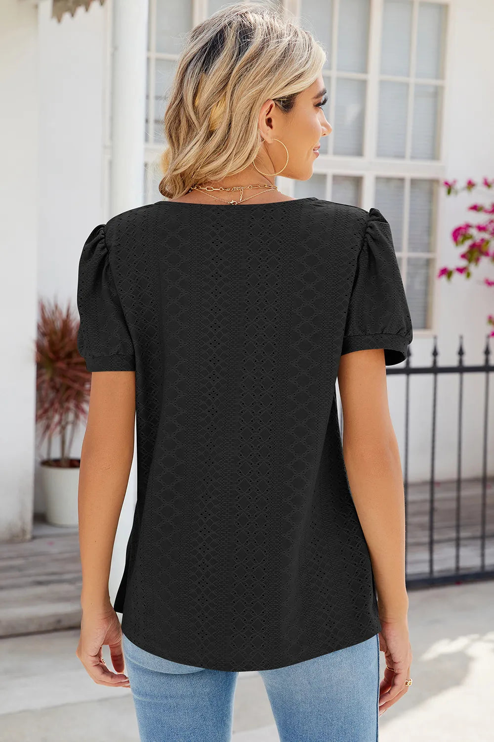 Eyelet Puff Sleeve T-shirt (20)