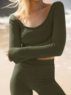 Scoop Neck Long Sleeve Top Shorts Set (12)
