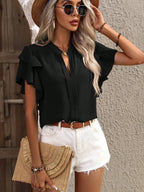 Ruffle Sleeve Notched Blouse (5)