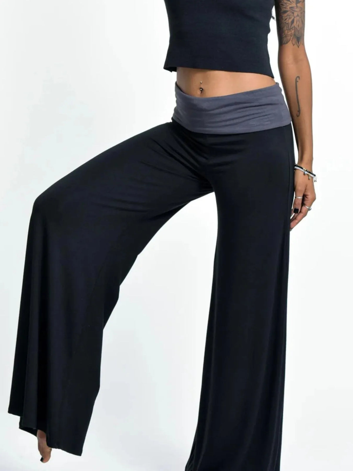 High Waisted Wide Leg Yoga Pants Contrast Waistband (13)