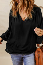 Notched Neck Lantern Sleeve Blouse (10)