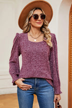 Square Neck Flounce Sleeve T-shirt (22)