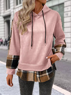 Plaid Drawstring Long Sleeve Hoodie (17)