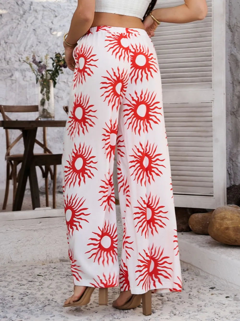 Drawstring Printed Wide Leg Pants (27)