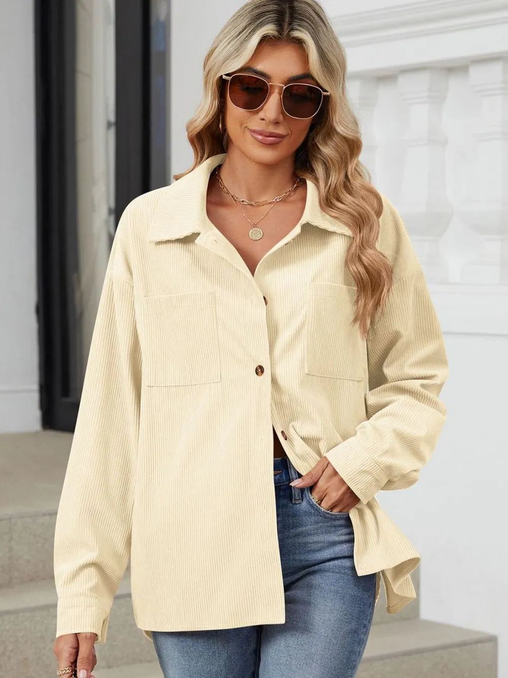 Button Up Dropped Shoulder Long Sleeve Outerwear (17)