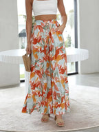 Drawstring Paperbag Waist Printed Wide Leg Pants (7)