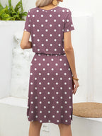 Round Neck Short Sleeve Slit Dress Pockets (18)