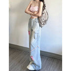 Ripped Cargo Jeans High Waist Baggy Straight Trousers photo 2