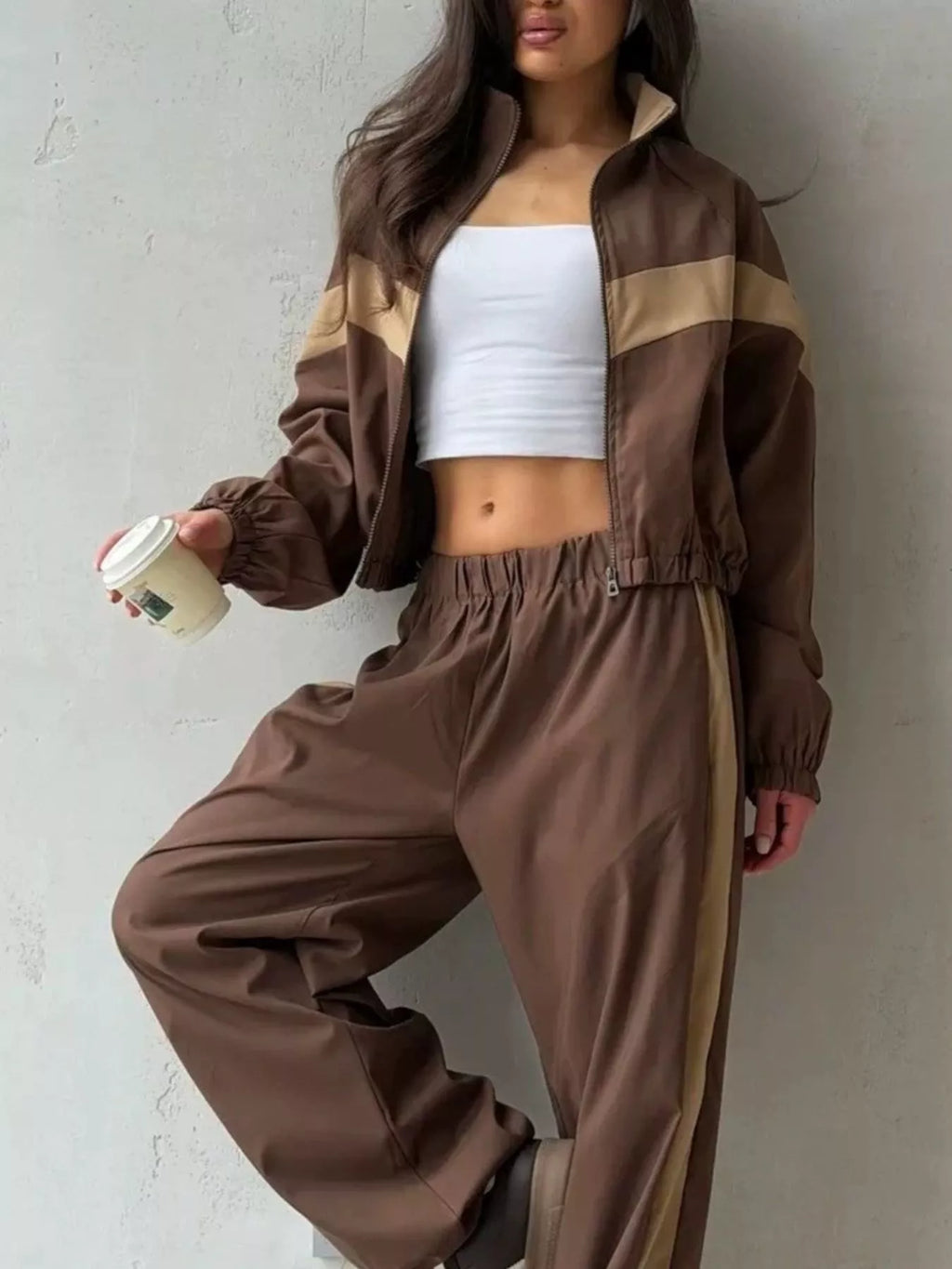Block Zip Up Outerwear Pants Set (22)