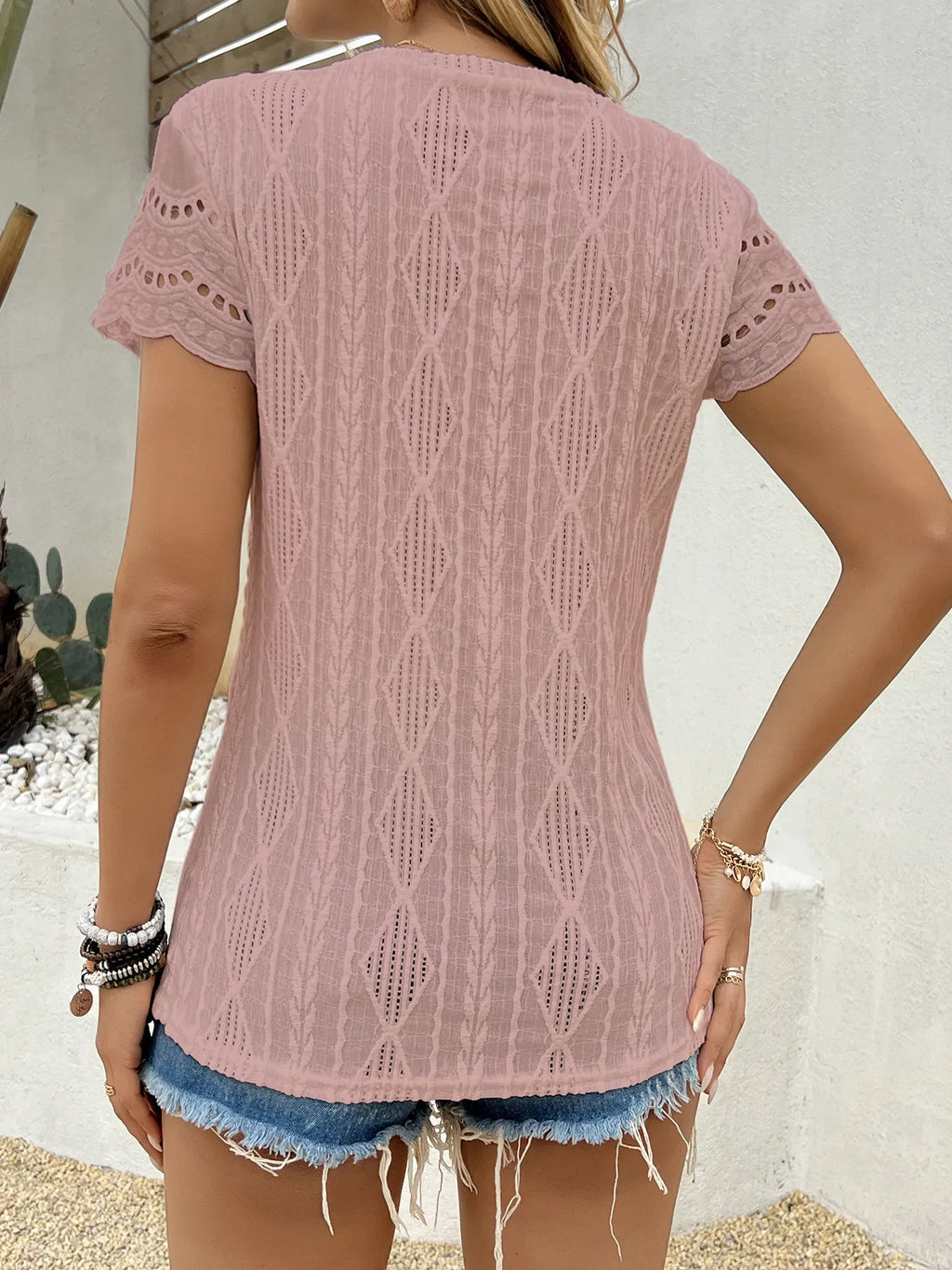 Crochet Lace Short Sleeve T-shirt (22)