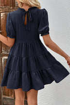 Puff Sleeve Tie Back Tiered Dress (8)
