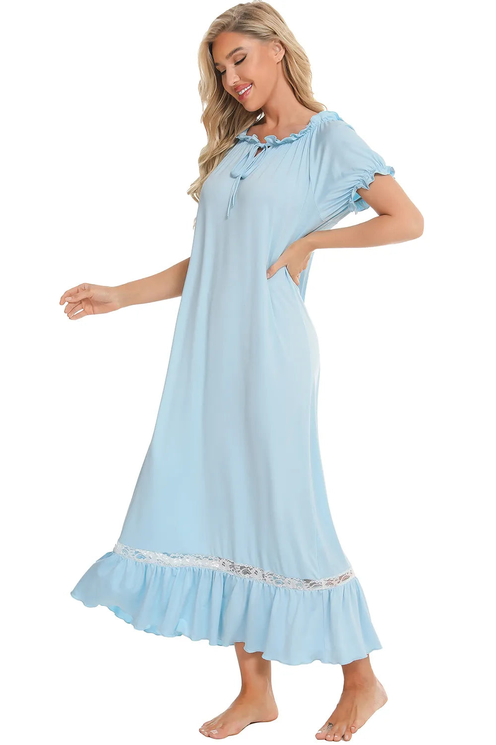 Lace Detail Short Sleeve Lounge Dress (6)