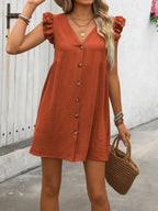 Button Up V-neck Cap Sleeve Mini Dress (6)