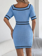 Decorative Button Short Sleeve Sweater Dress (2)