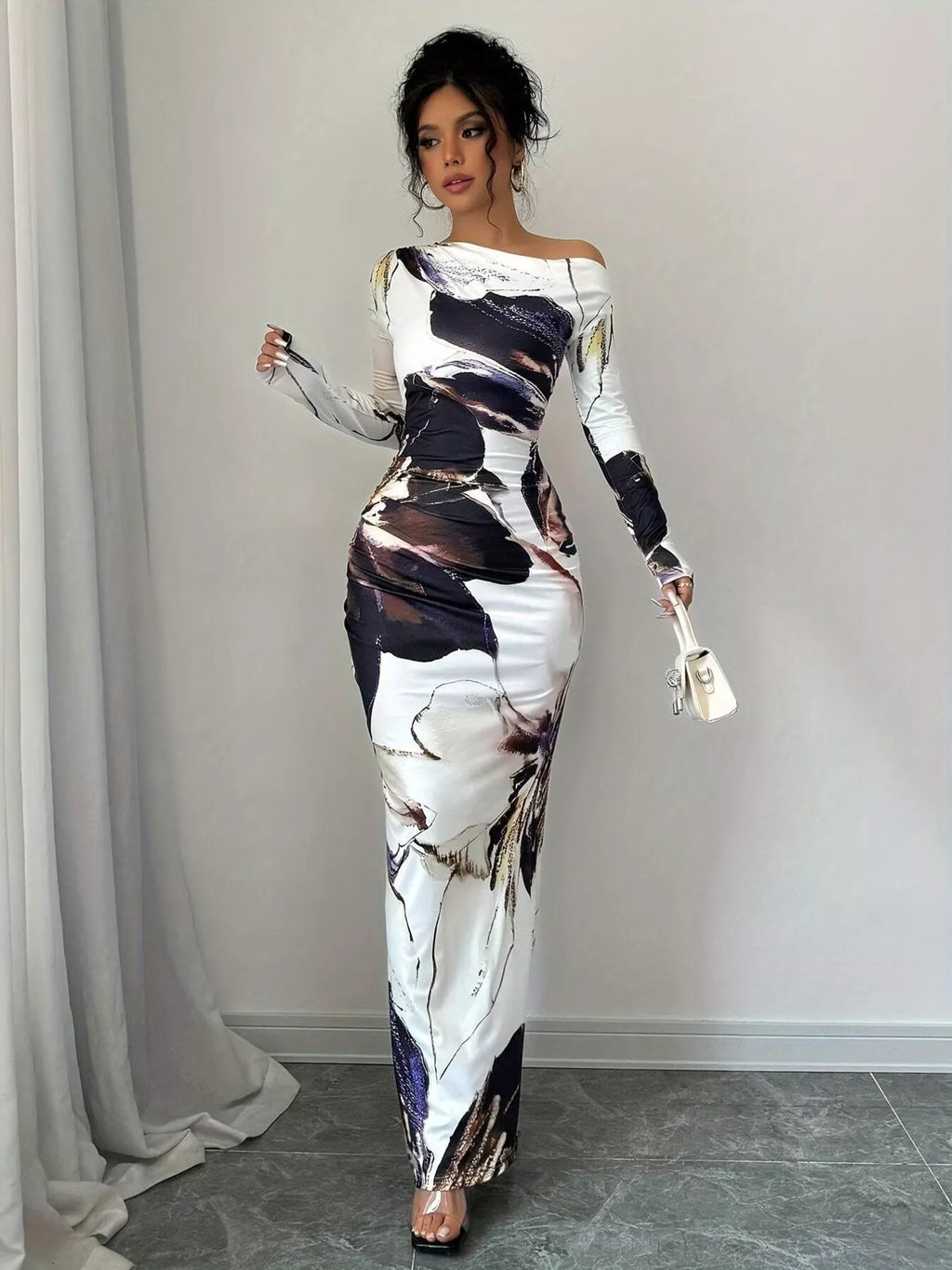 Floral Print One Shoulder Maxi Dress (29)