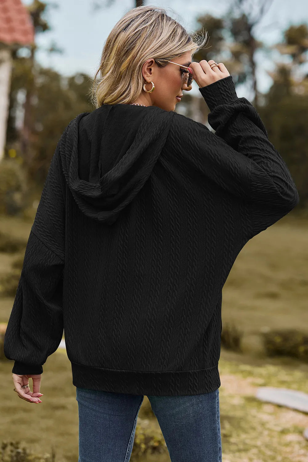 Drawstring Zip Up Dropped Shoulder Hoodie (16)