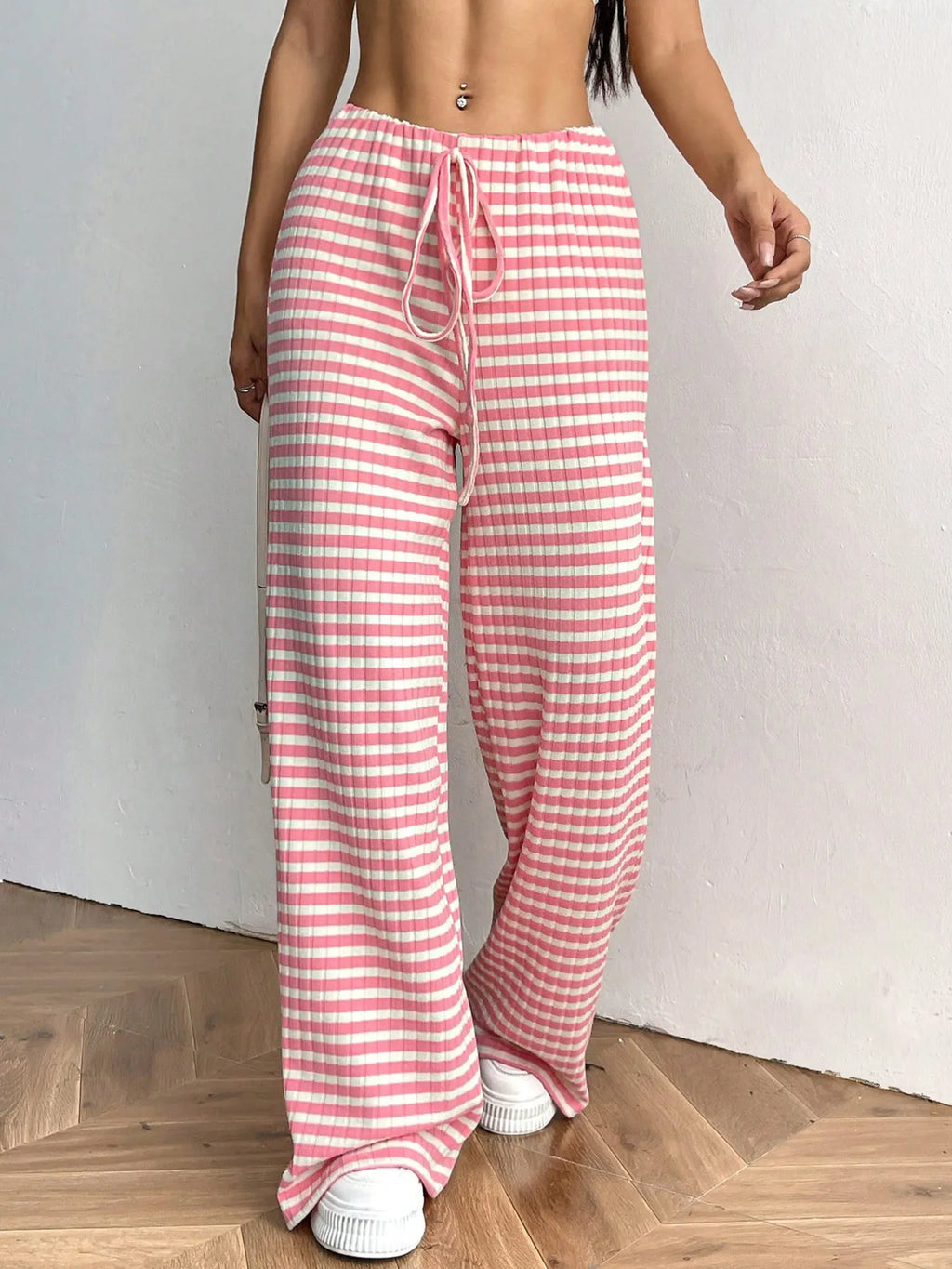 Striped Wide Leg Drawstring Pants (8)