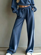 Round Neck Cropped Sweatshirt Wide-leg Pants Set (16)