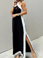 Contrast Halter Sleeveless Maxi Dress (9)