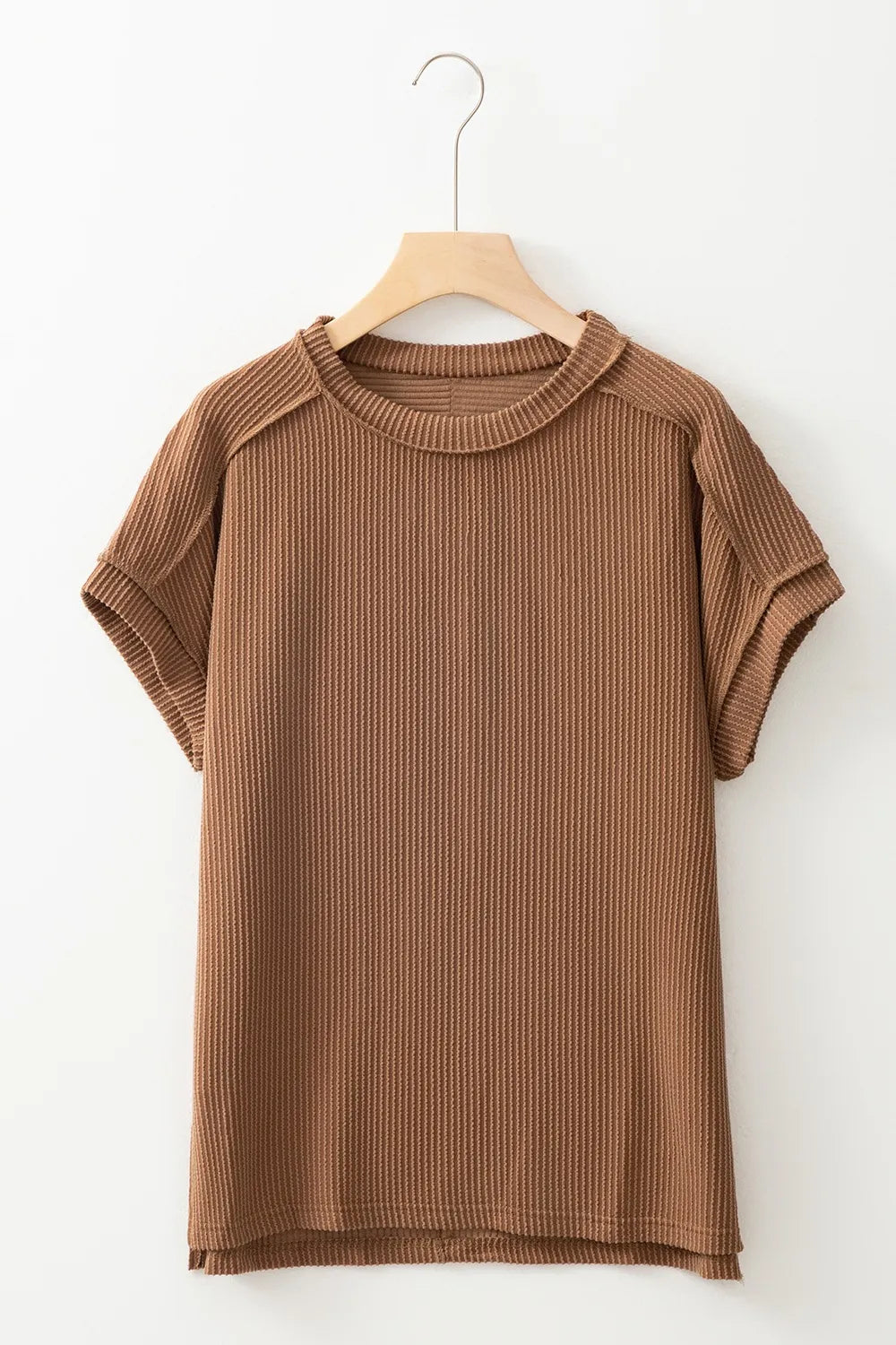 Casual Ribbed Short Sleeve Round Neck T-shirt (19)