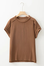 Casual Ribbed Short Sleeve Round Neck T-shirt (19)