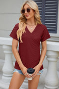 Eyelet Surplice Short Sleeve T-shirt