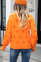 Woven Right Polka Dot Round Neck Dropped Shoulder Sweater (20)