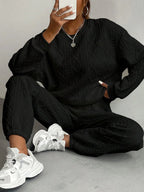 Texture Round Neck Top Pants Set (6)