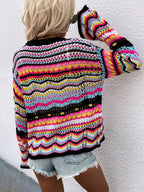 Chevron Stripes Openwork Cardigan (5)