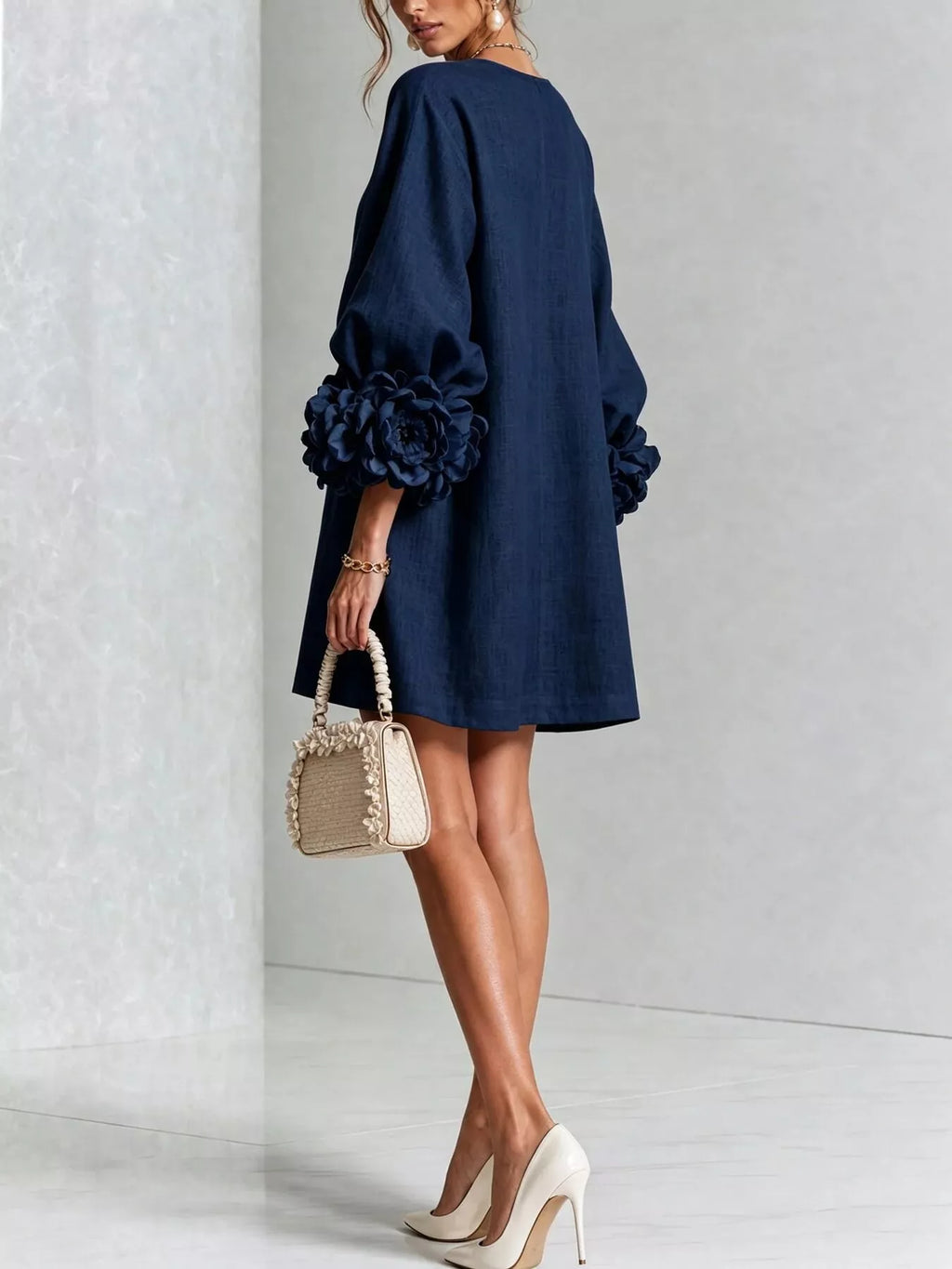3d Floral 3/4 Sleeve Mini Dress (23)