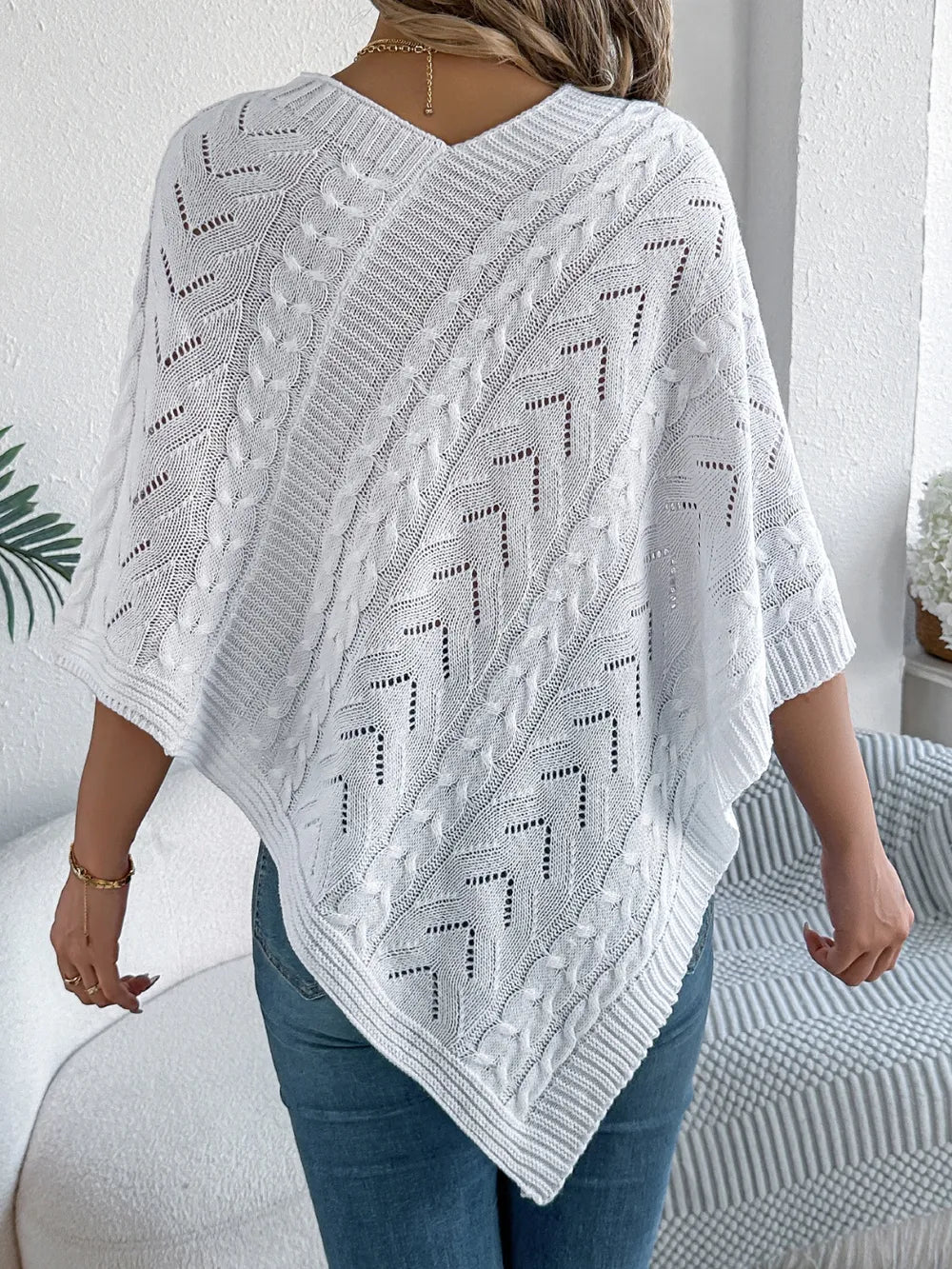 Cable-knit Openwork Three-quarter Sleeve Sweater (3)
