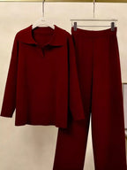 Polo Collar Top Wide-leg Pants Set (44)