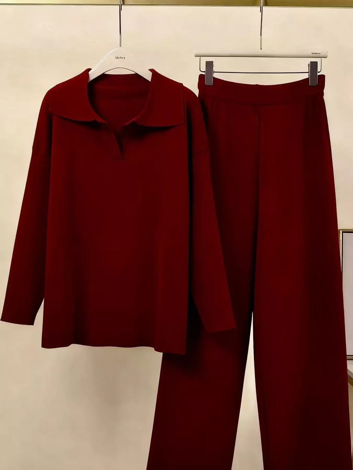 Polo Collar Top Wide-leg Pants Set (44)