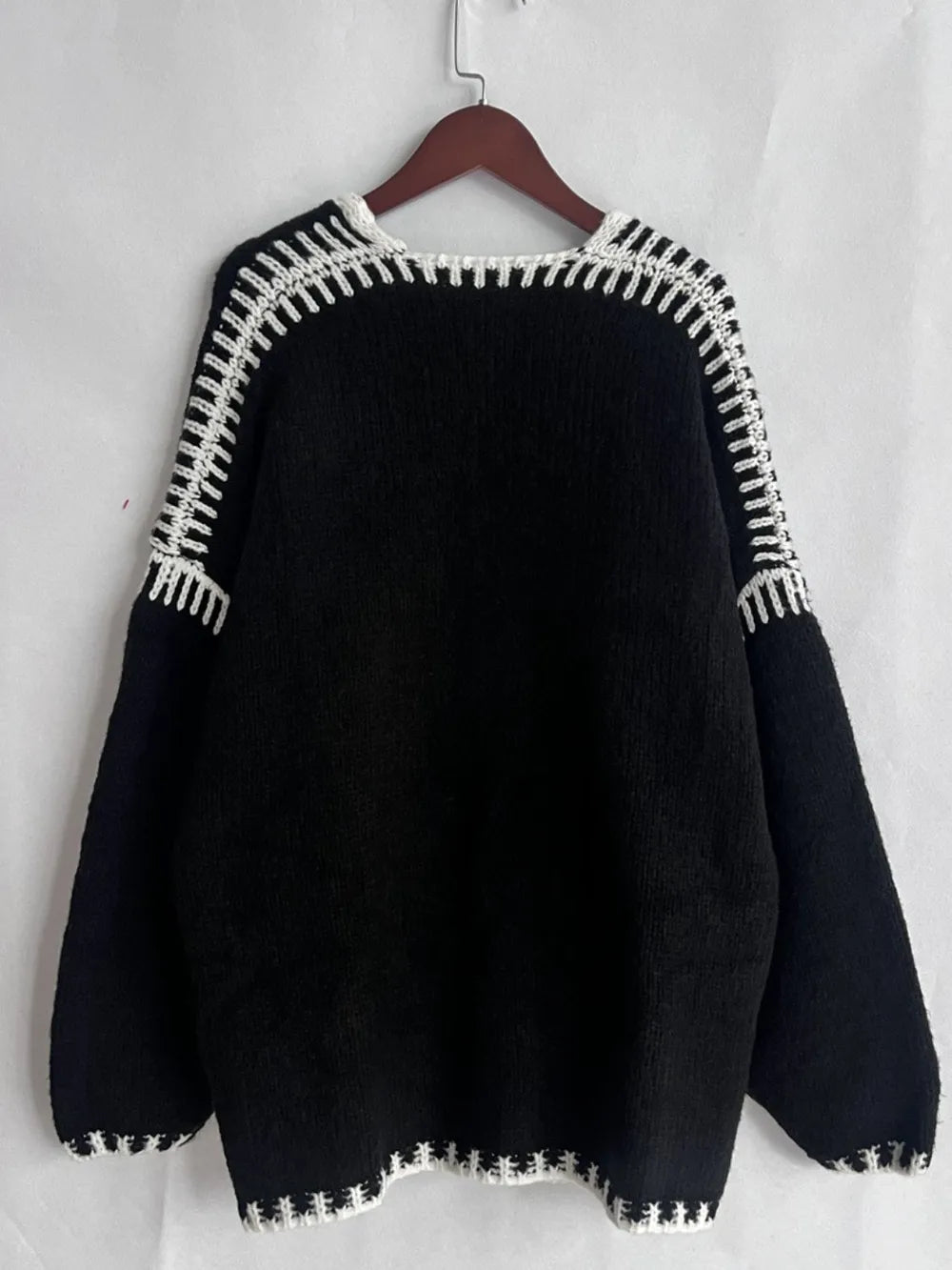 Contrast Open Front Dropped Shoulder Cardigan (18)
