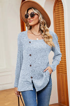 Decorative Button Square Neck T-shirt (14)