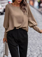 Back Button Lantern Sleeve Blouse (9)
