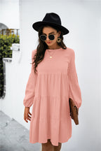 Balloon Sleeve Keyhole Tiered Dress (20)