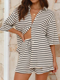 Striped Half Sleeve Top Shorts Set
