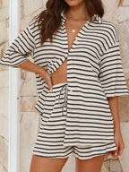 Striped Half Sleeve Top Shorts Set