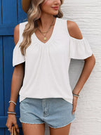 Cold Shoulder V-neck T-shirt (34)
