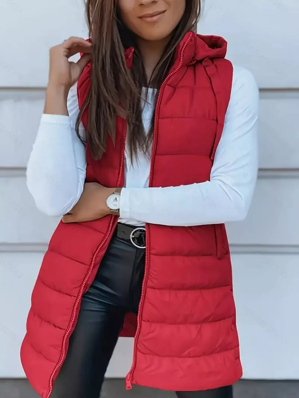 Zip Up Longline Hooded Puffer Vest Coat (19)