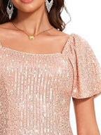 Square Neck Sequin Short Sleeve Blouse (12)