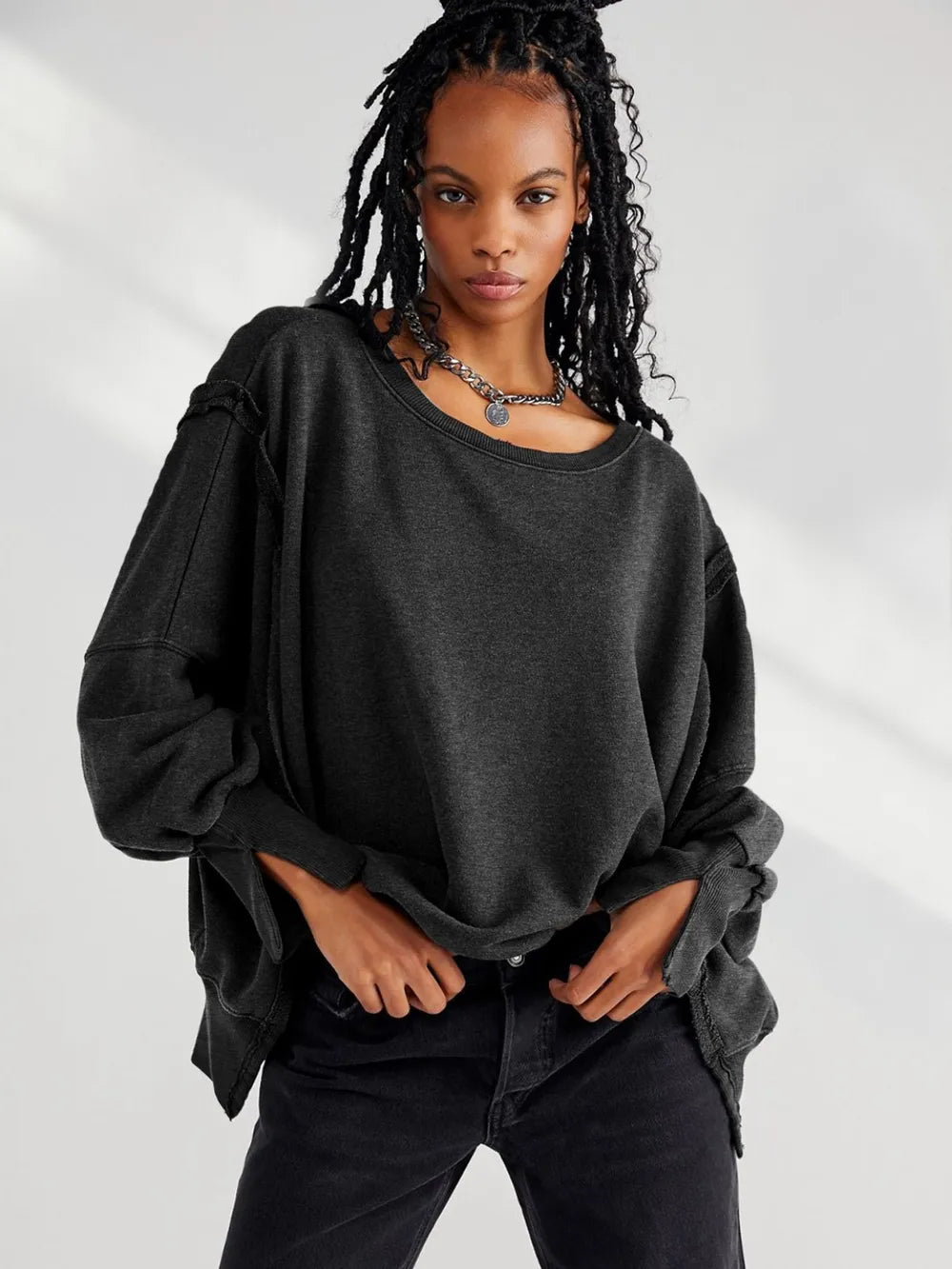 Slit Round Neck Dropped Shoulder T-shirt