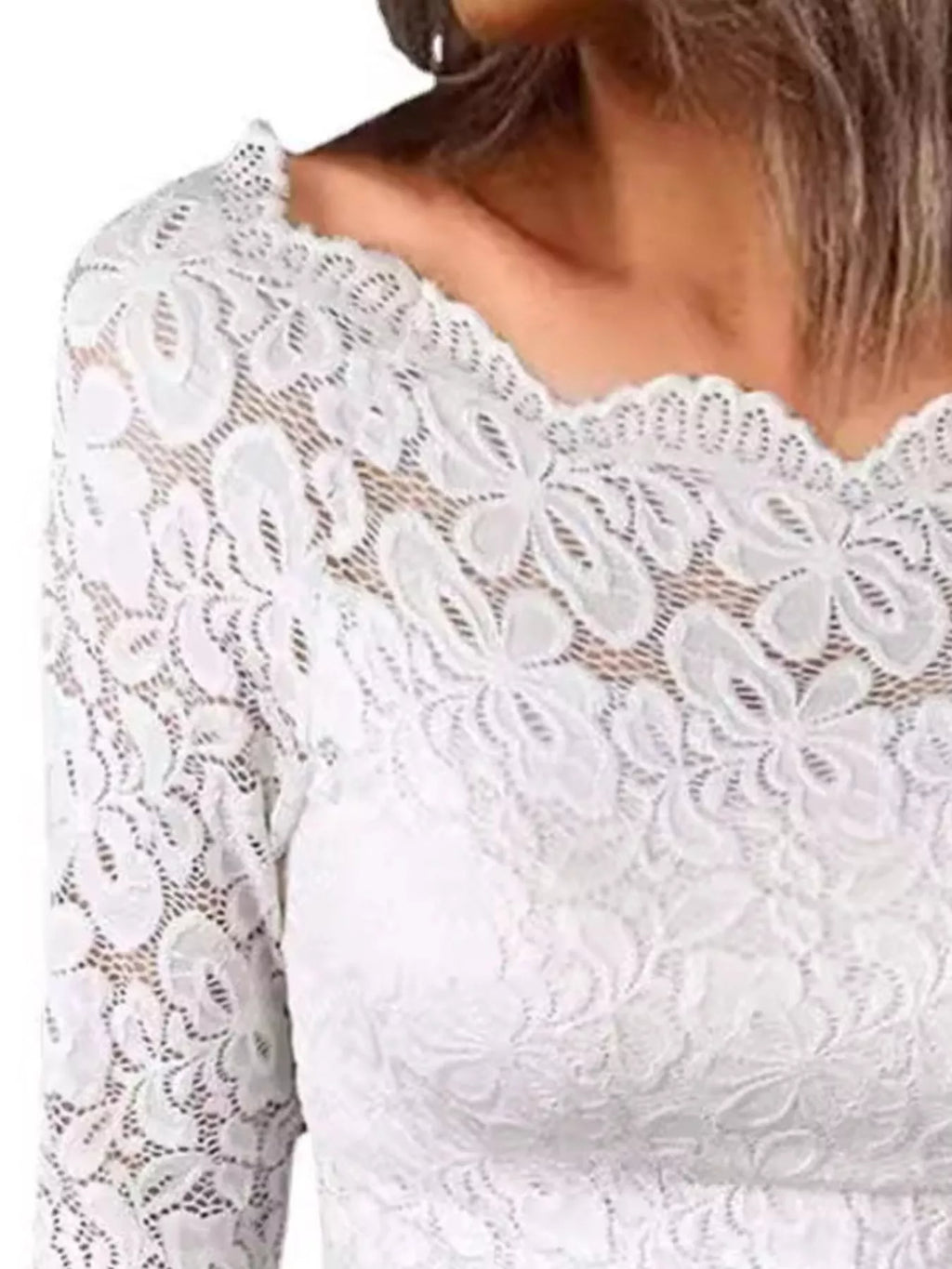 Full Size Off-shoulder Long Sleeve Lace Blouse Plus (2)